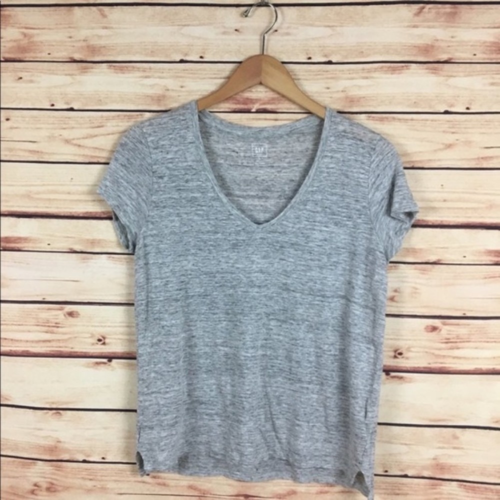 GAP Linen Short Sleeve Tee Shirt Heathered Gray M